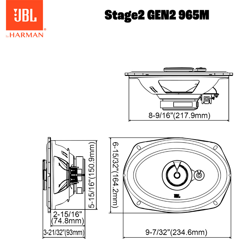 JBL Stage 2 Gen 2 965M 6'' x 9'' (15,3 x 23cm) 3-Weg Speakerset 560W/70W RMS