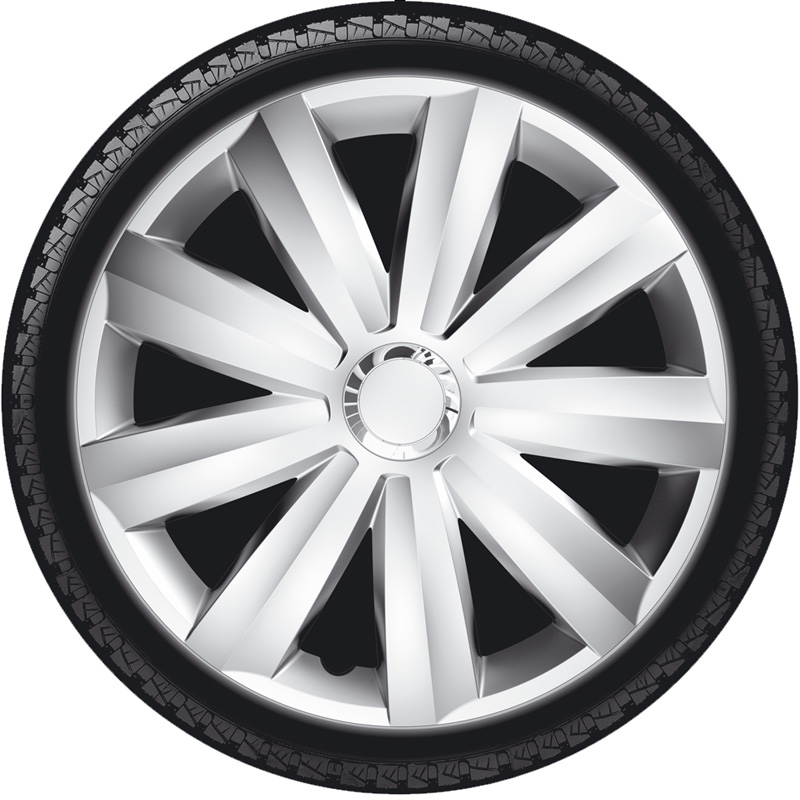 4-Delige Wieldoppenset Venture Pro 13-inch zilver + chroom ring (Nylon)