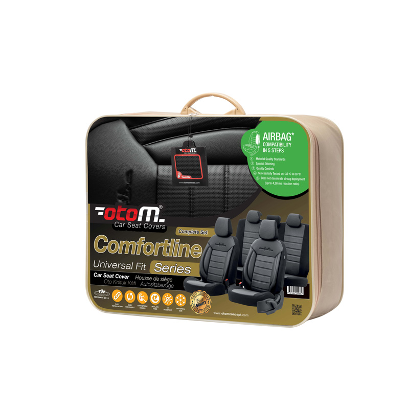 Universele Velours/Stoffen Stoelhoezenset 'Comfortline' Zwart - 11-delig - geschikt voor Side-Airbags