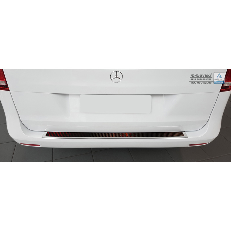 RVS Achterbumperprotector 'Deluxe'  Mercedes Vito W447 2014-2019 & Facelift 2019- Chroom/Rood-Zwart Carbon