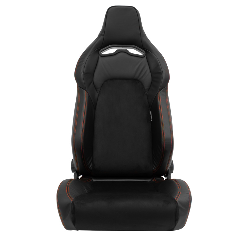 Sportstoel 'VGR Premium' - Zwart Leder & Alcantara + Rode stiksels - Dubbelzijdig verstelbare rugleuning - incl. sledes