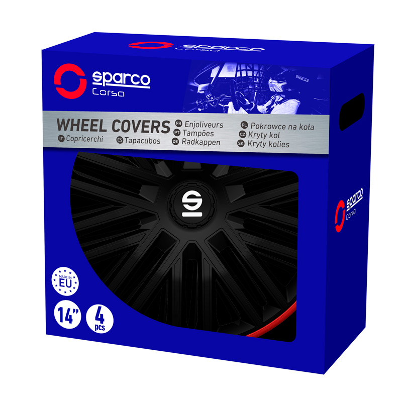 Sparco Wieldoppen Bergamo - 16-inch - Zwart/Rood - Set van 4 stuks