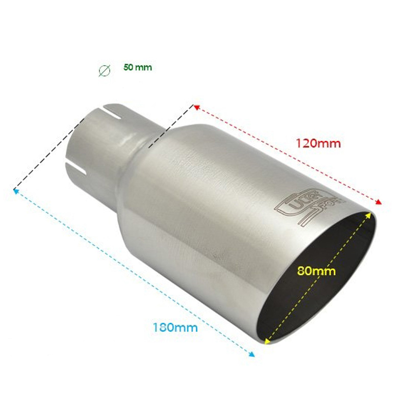Ulter Sport Uitlaatsierstuk - Rond Ø80mm Schuin - Lengte 180mm  - Montage ->50mm - Geborsteld RVS