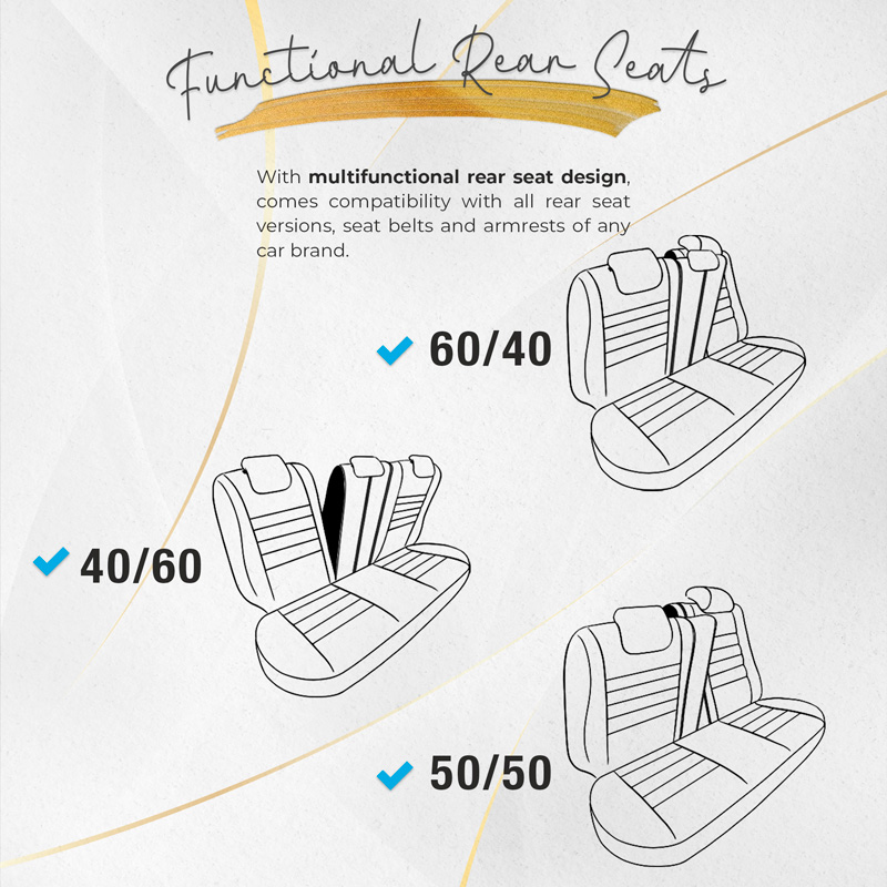 Universele Suede/Leder/Stoffen Stoelhoezenset 'Iconic' Zwart/Blauw - 11-delig - geschikt voor Side-Airbags