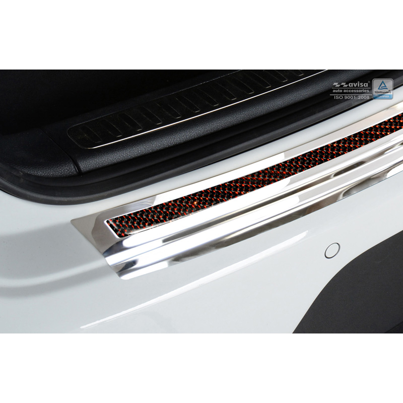 RVS Achterbumperprotector 'Deluxe'  Porsche Macan 2014- Chroom/Rood-Zwart Carbon