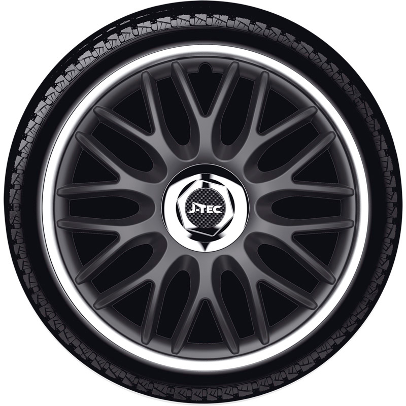 4-Delige J-Tec Wieldoppenset Orden R 15-inch zwart/zilver + chroom ring