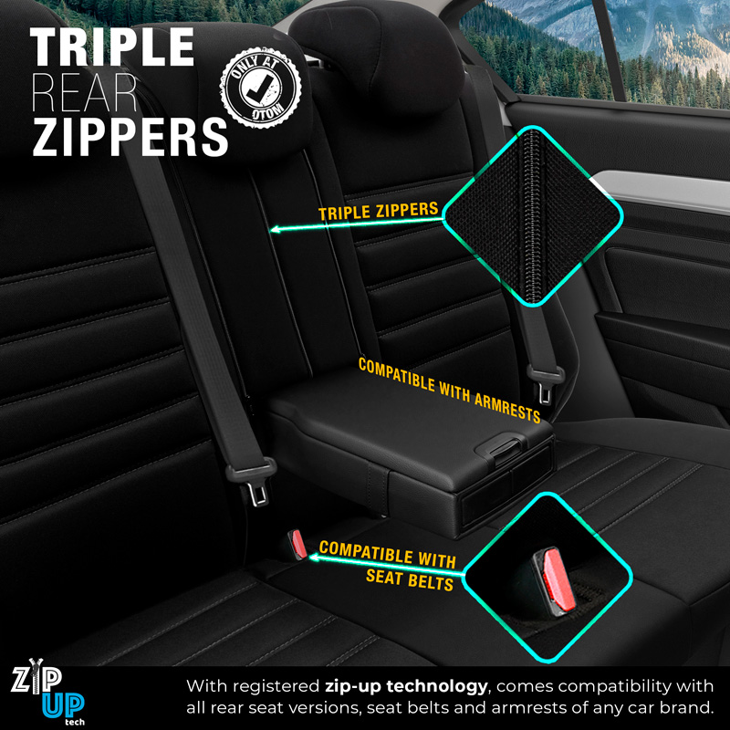 Universele Stoffen/Leder Stoelhoezenset 'Limited' Zwart + Grijze stiksels - 11-delig - geschikt voor Side-Airbags