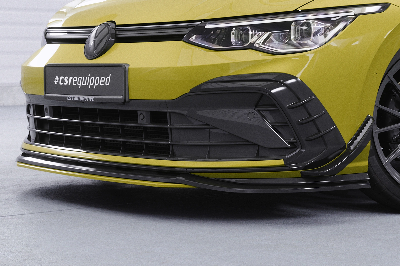 Voorspoiler VW Golf 8 GTI, GTD, GTE, R-Line Glans Zwart – 12/2019–