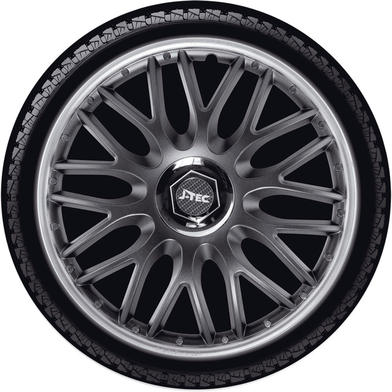 4-Delige J-Tec Wieldoppenset Orden SR 16-inch grijs/zilver + chroom ring
