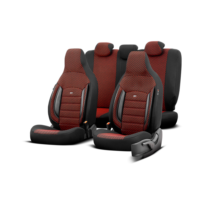 Universele Stoffen 'CityBug' Stoelhoezenset 'Sport Plus' Zwart/Rood - 9-delig - geschikt voor Side-Airbags