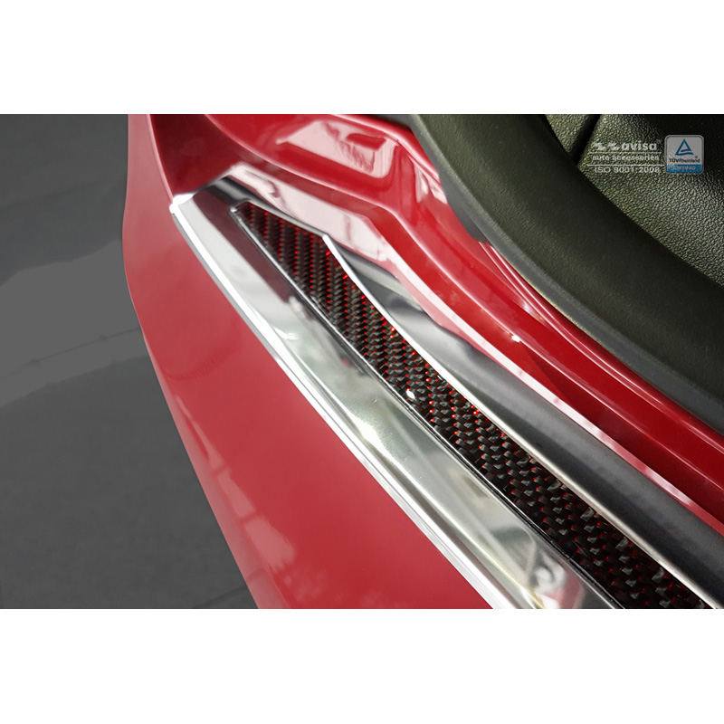 RVS Achterbumperprotector 'Deluxe'  Tesla Model S 2012-2016 & Facelift 2016- Chroom/Rood-Zwart Carbon
