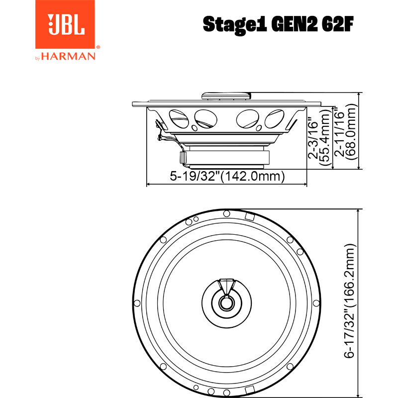 JBL Stage 1 Gen 2 62F 6.5'' (16,5cm) 2-Weg Speakerset 400W/50W RMS (zonder grill)