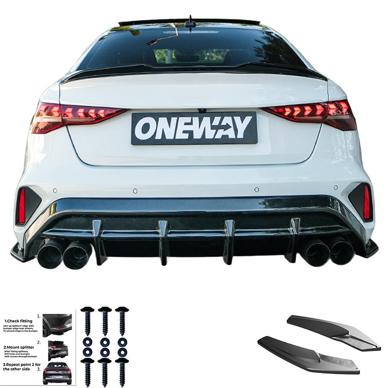 Oneway Achterbumperskirts (Hoeken)  Audi A3 (8Y) Sedan S-Line/S3 Facelift 2025- - Glanzend zwart