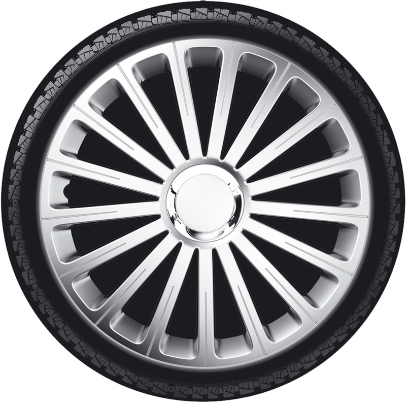 4-Delige Wieldoppenset Radical 16-inch zilver + chroom ring