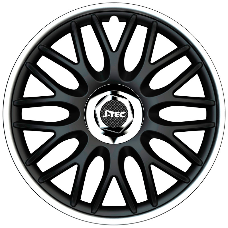 J-Tec 4-Delige Wieldoppenset Orden R 13-inch zwart/zilver + chroom ring