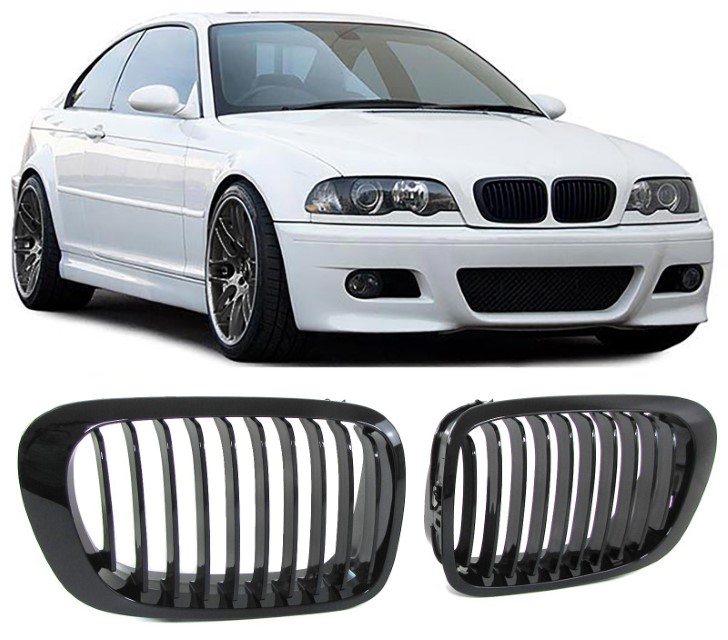 Grill Nieren BMW E46 coupe/cabrio 99-03 Glans Zwart