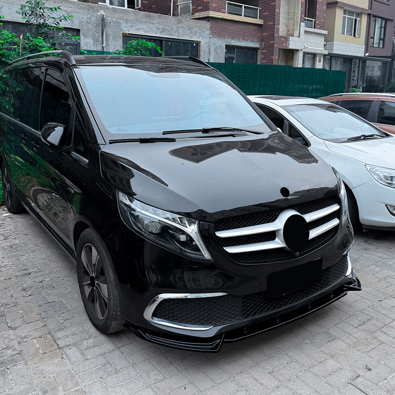 Voorspoilerlip  Mercedes V-Klasse (W447) SE 2019-2023 (Glanzend Zwart ABS)