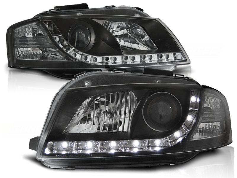 Koplampen Audi A3 8P LED Devil Eyes DRL look zwart