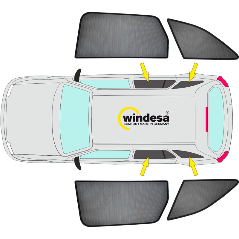 SunClip Zicht- & Zonwering  Mercedes V-Klasse W447 (Lange wielbasis) Facelift 2024- met uitzetbare ruiten