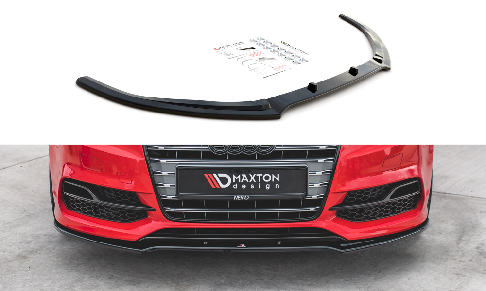 Voorspoiler V.2 Audi A3 S-line / S3 8V Sedan/Cabrio Maxton Glans zwart