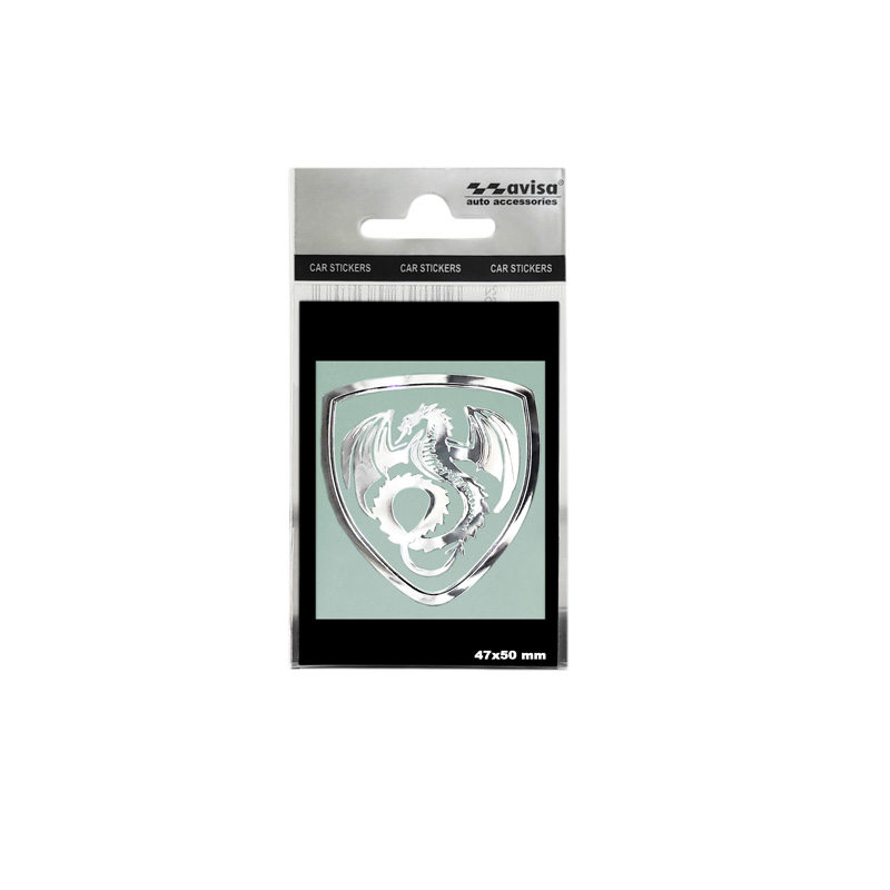 Nikkel Sticker 'Dragon in a shield' - 50x45mm