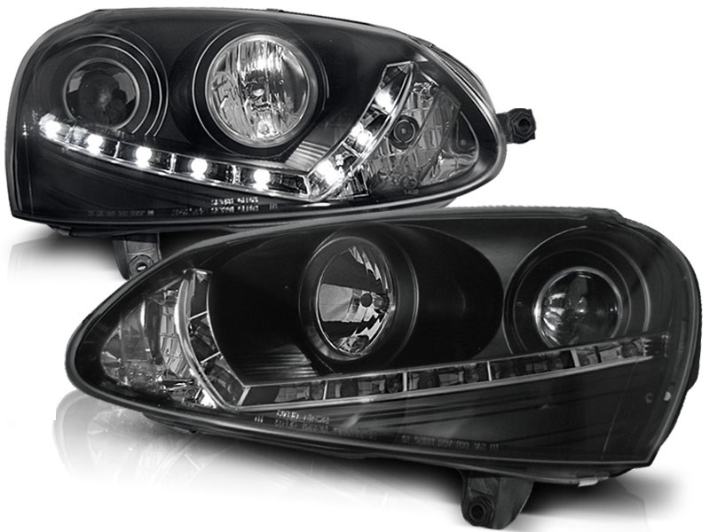 Koplampen VW Golf V 03- + HID zwart met echte led dagrijlicht