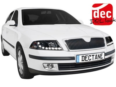 Koplampen Skoda Octavia 05-09 DRL look Devil Eyes HID zwart