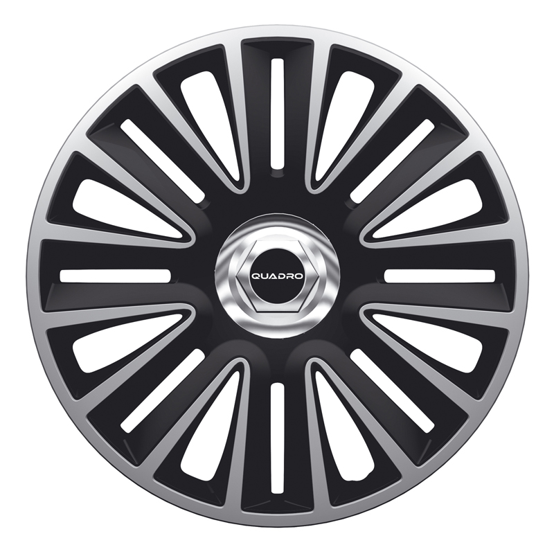 4-Delige Wieldoppenset Quadro Pro 16-inch zilver/zwart + chroom ring