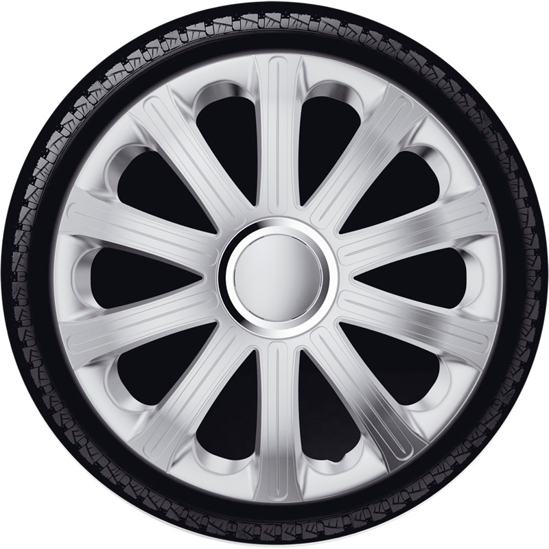 4-Delige J-Tec Wieldoppenset Modena 16-inch zilver + chroom ring