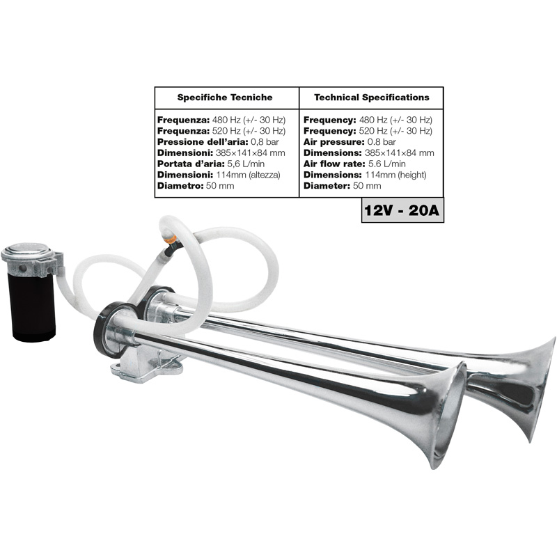 Simoni Racing luchthoorn 1-toon - Bus - 12V 118dB - Aluminium