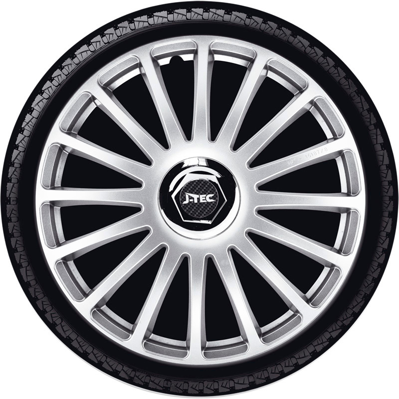 4-Delige J-Tec Wieldoppenset Grand Prix SR 15-inch zilver + chroom ring
