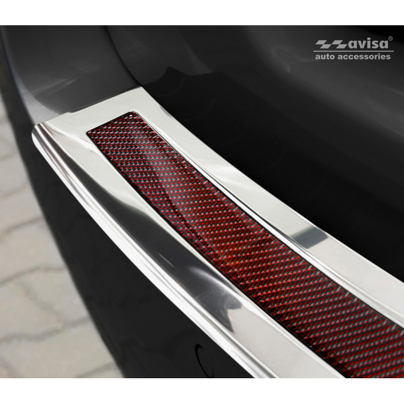RVS Achterbumperprotector 'Deluxe'  BMW 5-Serie F11 Touring 2010-2016 Chroom/Rood-Zwart Carbon