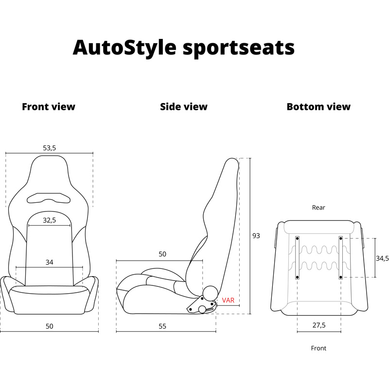 Sportstoel 'VGR' - Zwart Kunstleder + Lichtgrijs Stof/Suede + Rode stiksels - Dubbelzijdig verstelbare rugleuning - incl. sledes