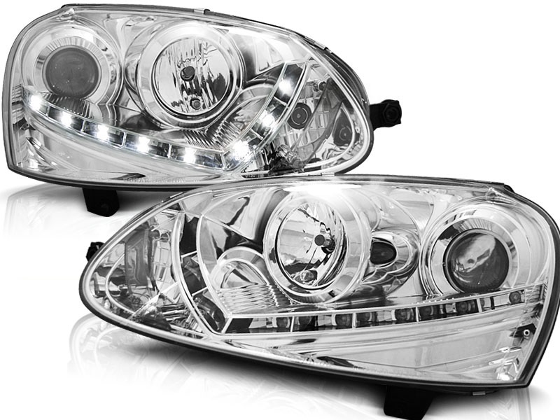Koplampen VW Golf V 03- + HID chroom met echte led dagrijlicht