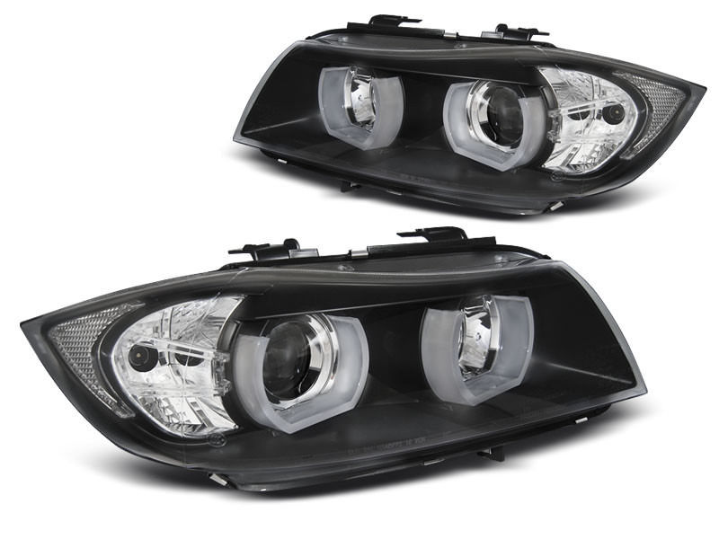 Koplampen BMW E90/E91 05-08 Angel Eyes U-Type 3D Xenon zwart