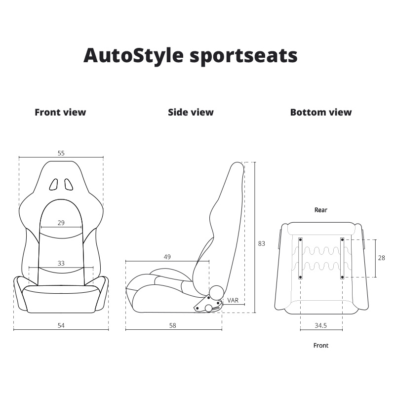 Sportstoel 'C' - Zwart - Dubbelzijdig verstelbare rugleuning - incl. sledes