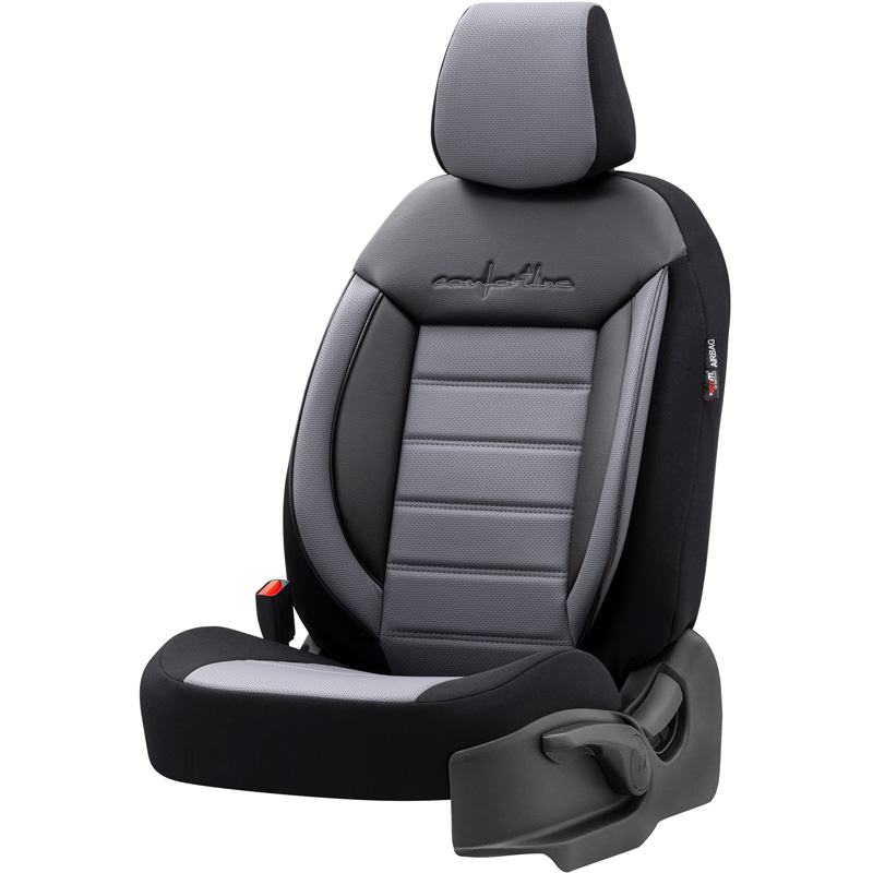 Universele Leder/Stoffen Stoelhoezenset 'Comfortline' Zwart/Grijs - 11-delig - geschikt voor Side-Airbags