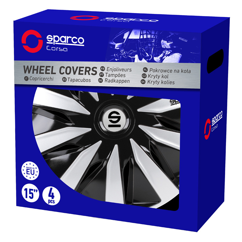 Sparco Wieldoppen Lazio - 16-inch - Zwart/Zilver - Set van 4 stuks