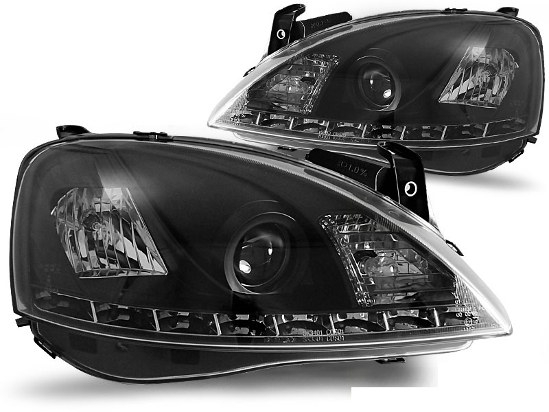 Koplampen Opel Corsa C DRL look Devil Eyes zwart