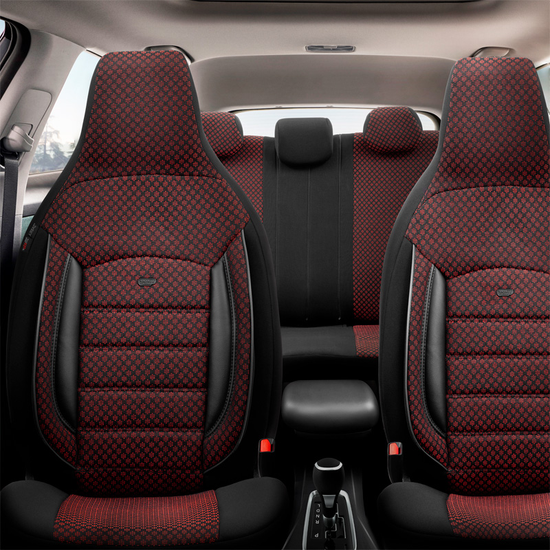 Universele Stoffen 'CityBug' Stoelhoezenset 'Sport Plus' Zwart/Rood - 9-delig - geschikt voor Side-Airbags