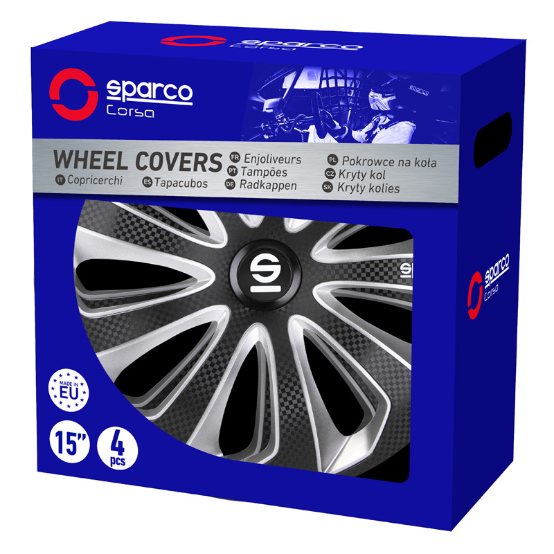 Sparco Wieldoppen Sicilia - 14-inch - Zwart/Zilver/Carbon - Set van 4 stuks