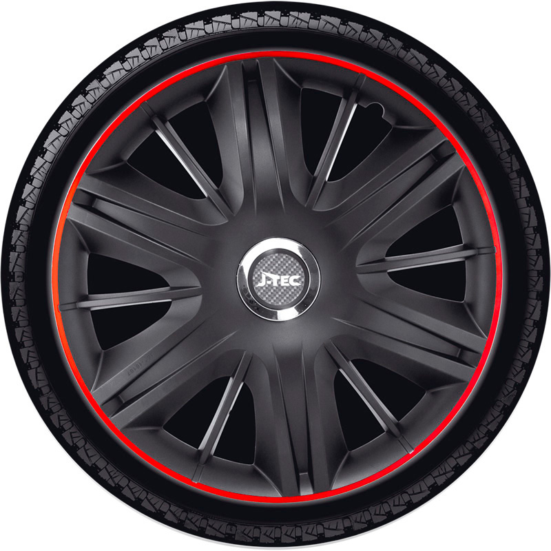 4-Delige J-Tec Wieldoppenset Maximus GTR 16-inch zwart/rood + chroom ring