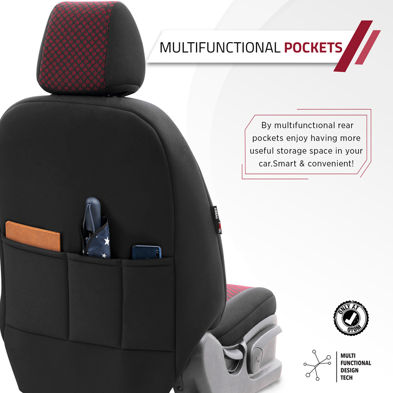 Universele Stoffen Stoelhoezenset 'Attraction' Zwart/Bordeaux Rood - 11-delig - geschikt voor Side-Airbags