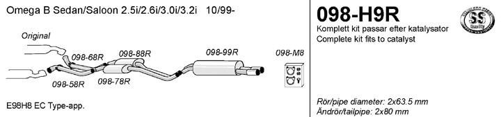 Simons Uitlaatsysteem af kat. Opel Omega B 10/1999>