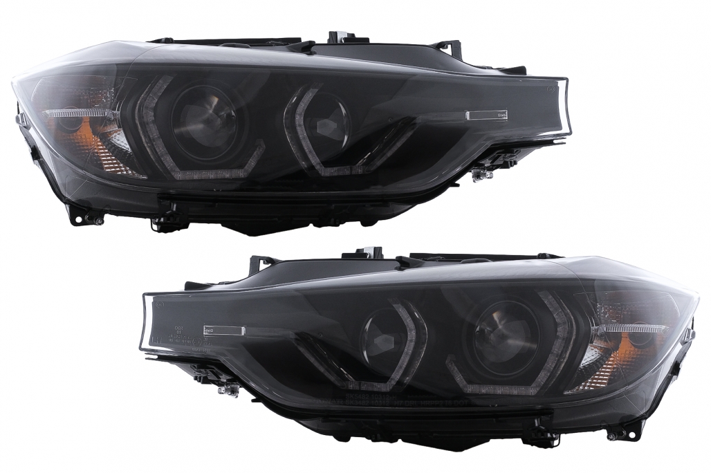 Koplampen BMW 3-Serie F30/F31 Angel Eyes Yellow LED DRL Zwart