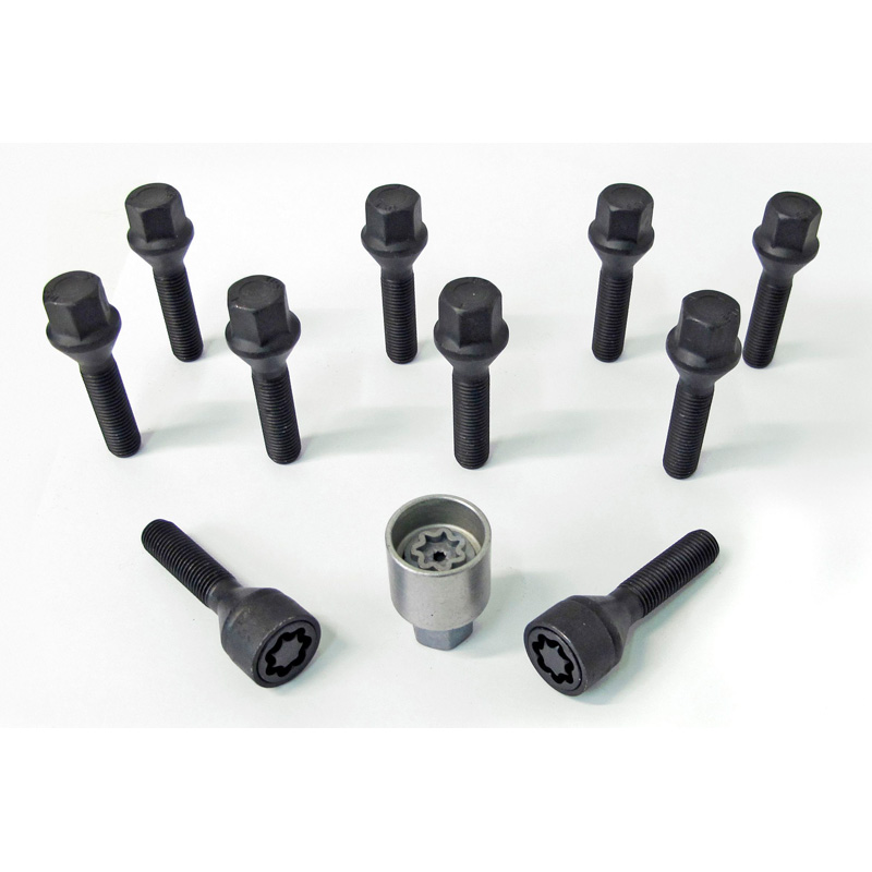 H&R Wielboutenset konisch M12x1.50 - Lengte 43mm - Zwart - 10 stuks - incl. wielsloten
