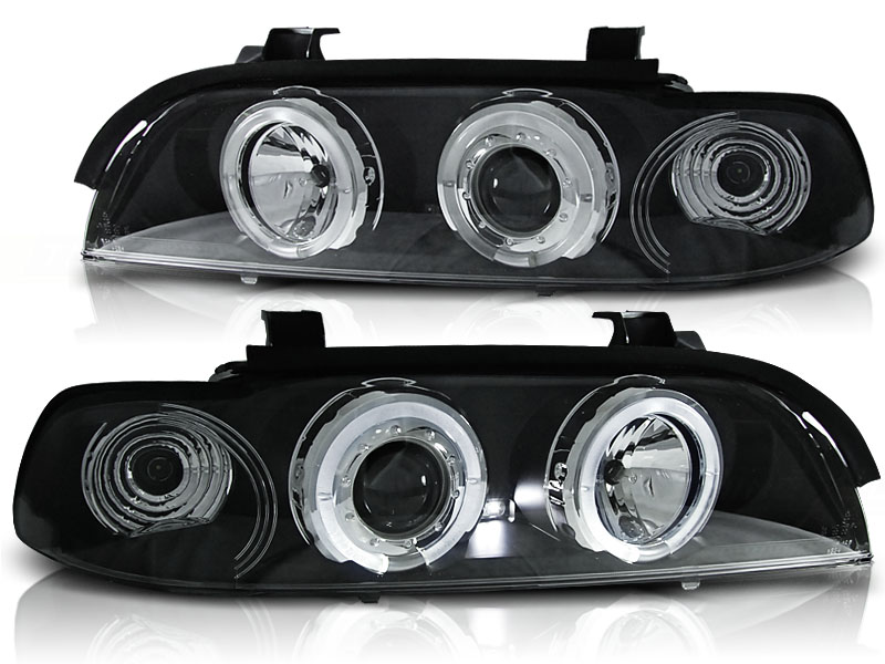 Koplampen BMW E39 95-00 Zwart Angel eyes incl. motor