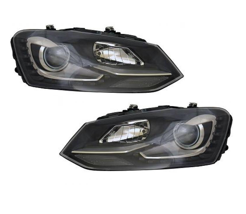 Koplampen VW Polo 6R / 6C 09-17 Zwart/Chroom Facelift-Look GTI look Xenon Ombouw