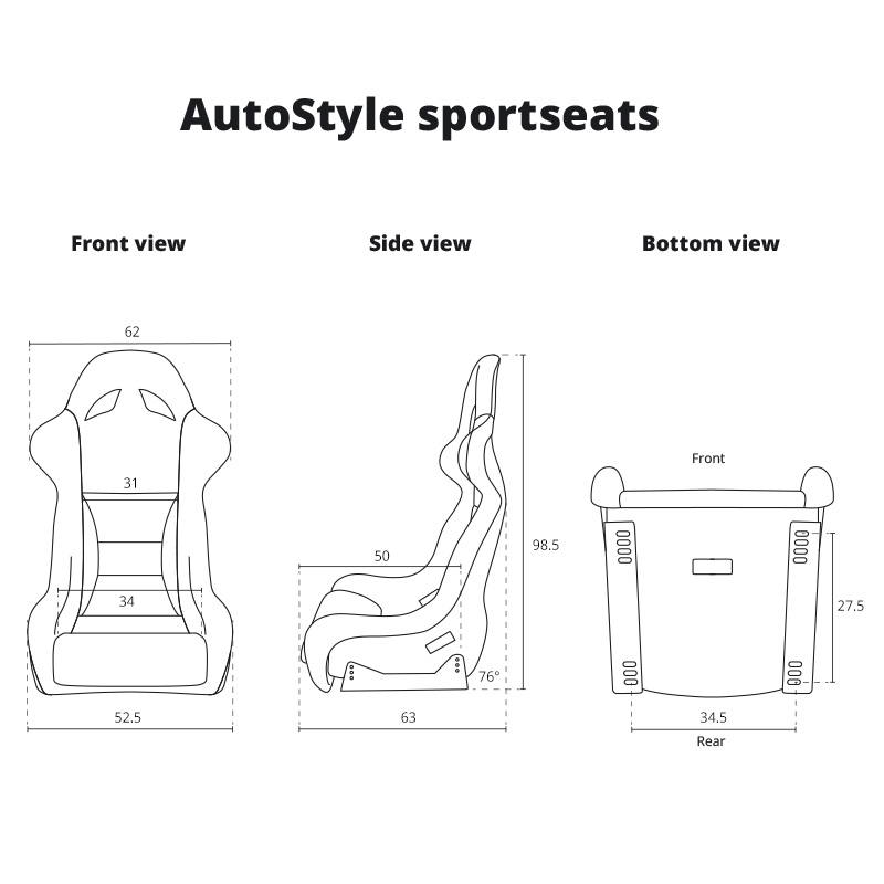 Sportstoel 'K12 Wide' - Zwart - Vaste rugleuning - incl. sledes