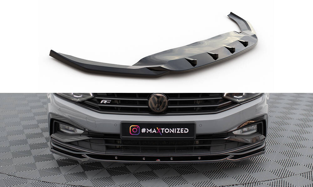 Voorspoiler V.2 Volkswagen Passat R-Line B8 FL Glans Zwart Maxton